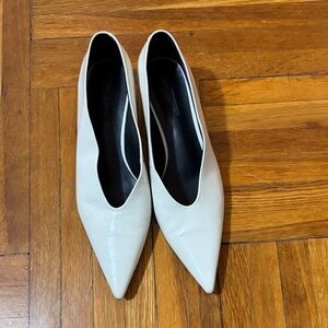 Tony Bianco White Pointed Leather Flats cherry crinkle